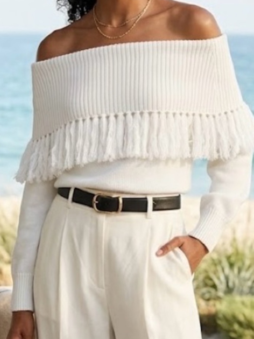 Alice and Olivia Bardot Off-the-Shoulder Sweater
